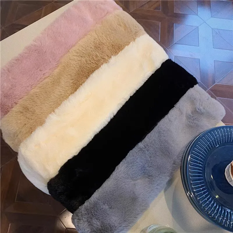 Korean Plush Faux Rabbit Fur Thick Plush Shawl Scarf for Female Winter Oudoor Windproof Solid Color Cross Neck Guard Warm Scarfs