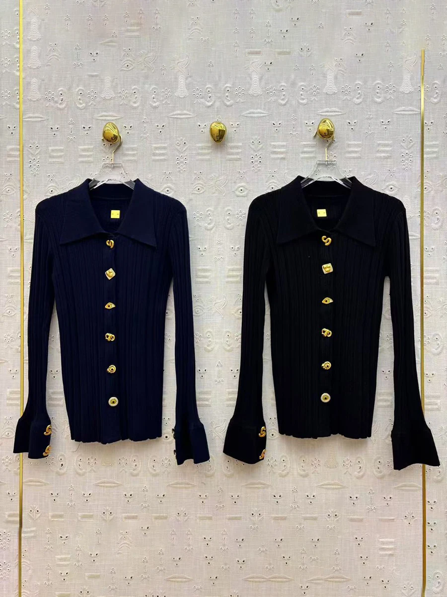 VGH Elegant Solid Slimming Two Piece Sets For Women Lapel Long Sleeve Spliced Button Top High Waist Pants Casual Set Female New