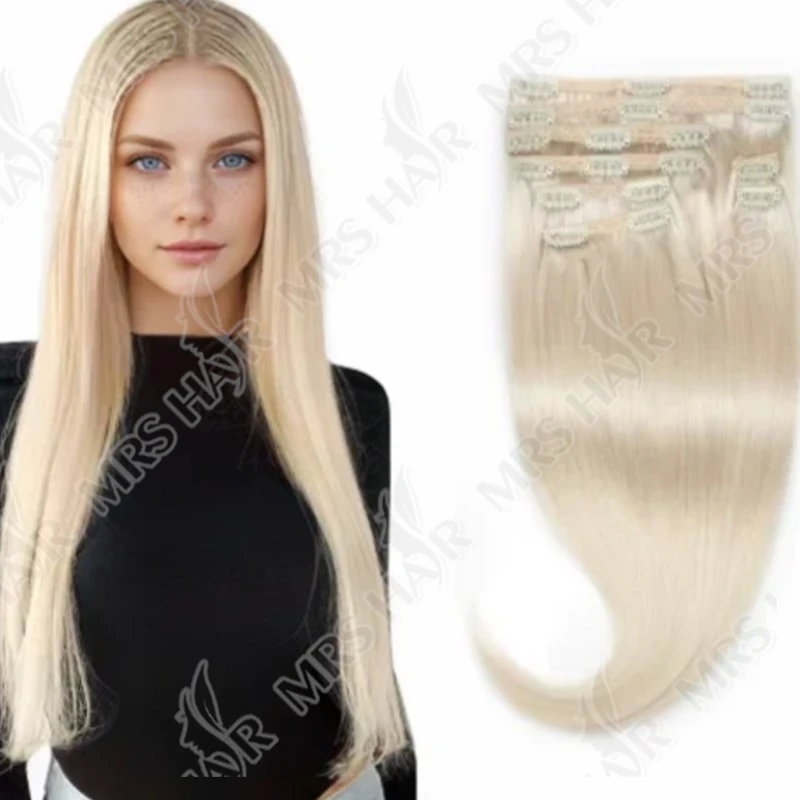 

MRSHAIR на клипсе для наращивания волос, светлые, шелковистые, прямые, на клипсах, человеческие волосы, 12-24 дюйма, можно красить, на клипсах, 8 шт./компл.