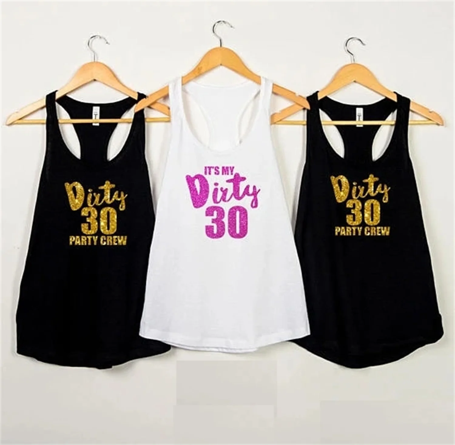 Personalize Age Text Glitter Dirty Thirty Birthday Tank Tops Tees Singlets Bth Celebration Besties  Shirts Party  Favors Gifts