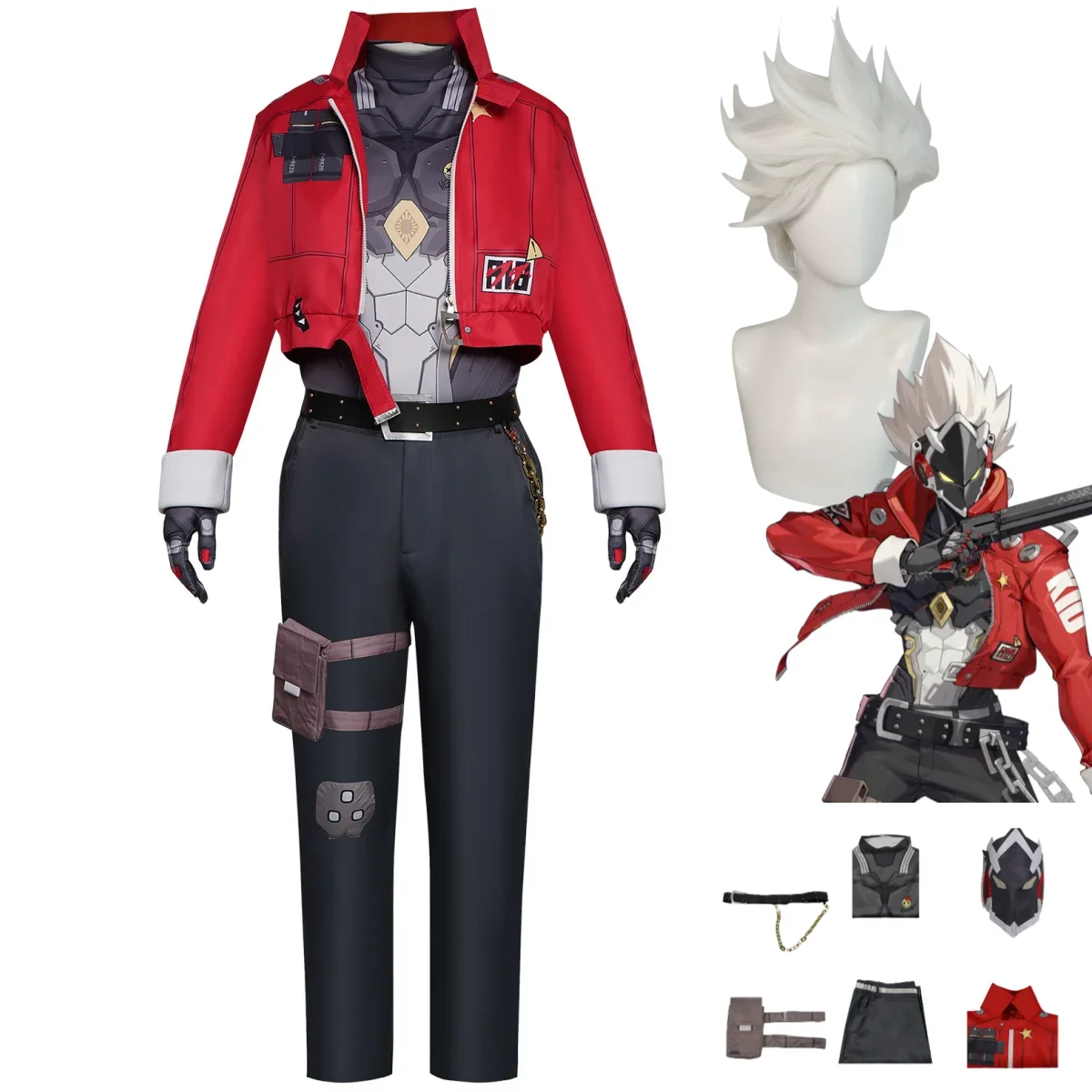 

Anime Game Zenless Zone Zero Billy The Kid Cosplay Costume Cunning Hares Red Uniform Mask Wig Adult Man Woman Suit 2025