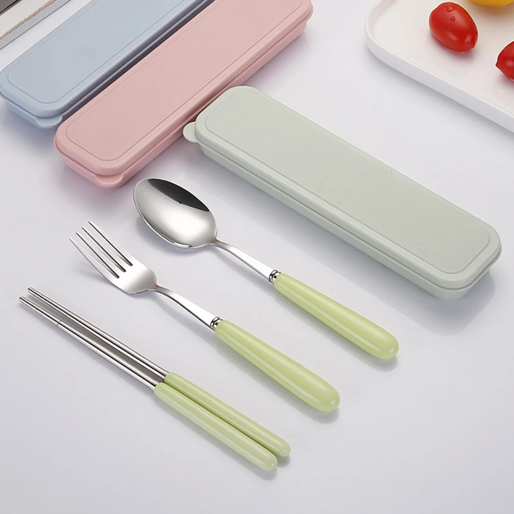 

Stainless Steel Cutlery Set Ceramic Handle Tableware Chopsticks Spoon Fork Portable Case Travel Picnic Camping