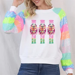 Women’s Christmas Sweatshirts Fashion Sequin Long Sleeve Crew Neck Pullovers Oversized Tops