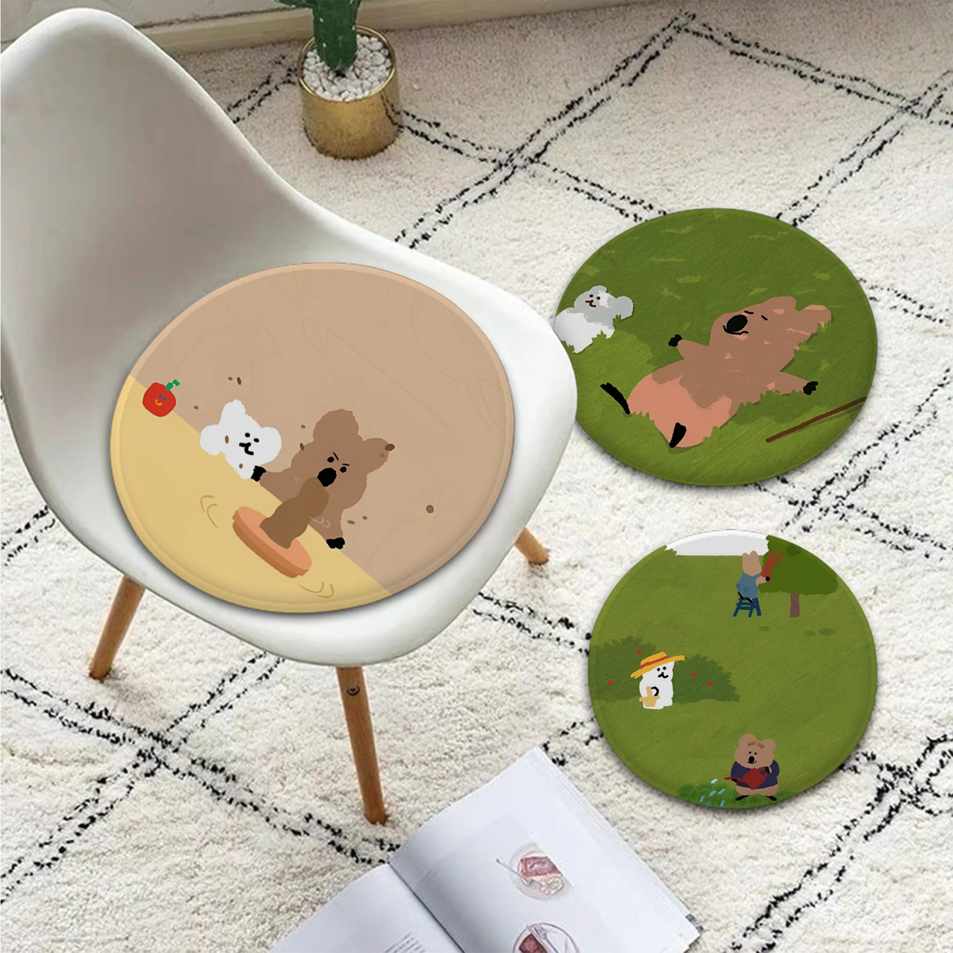 

Korean Koala Dinotaeng Cushion Mat European Dining Chair Cushion Circular Decoration Seat For Office Desk Chair Mat Pad