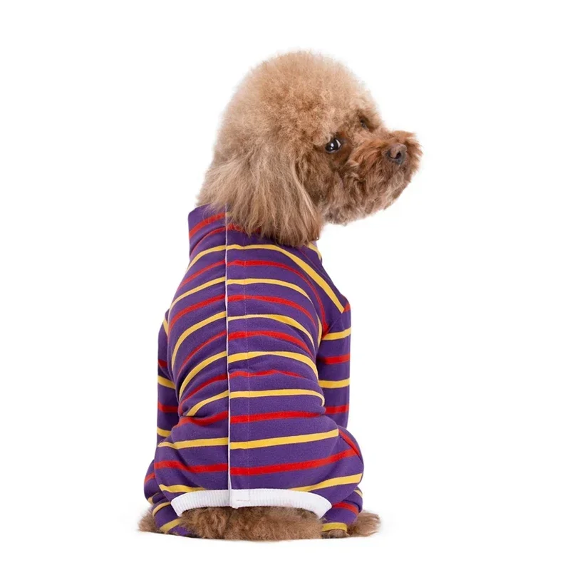 Soft Pet Pajamas for Small Dogs Cats Pullover Jumpsuit Apparel Outfit Clothes Stripes Pjs Home Wear Recovery Suit Comfortable