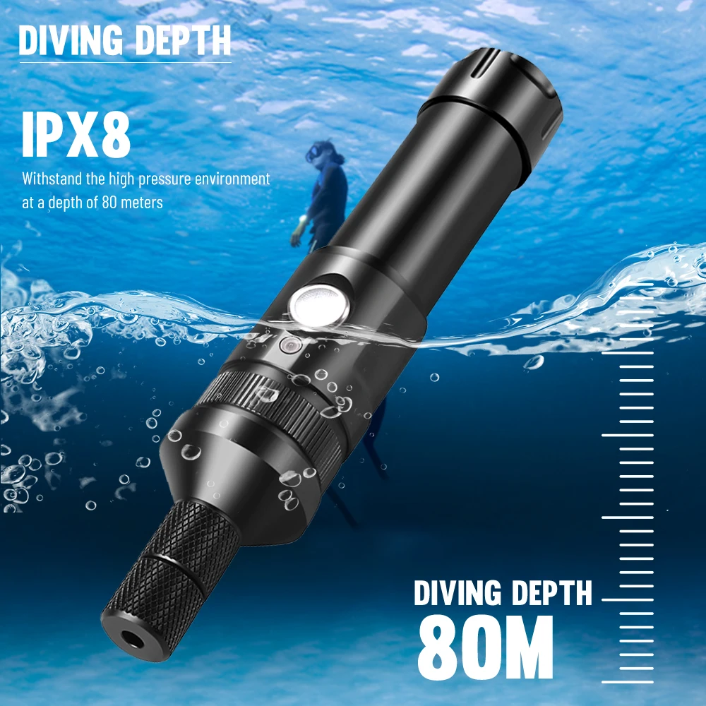 Asafee T21 SST40 2000LM Super Bright Diving Flashlight Photography Torch Portable Dive Spotlight 80m Depth Rechargeable view 4