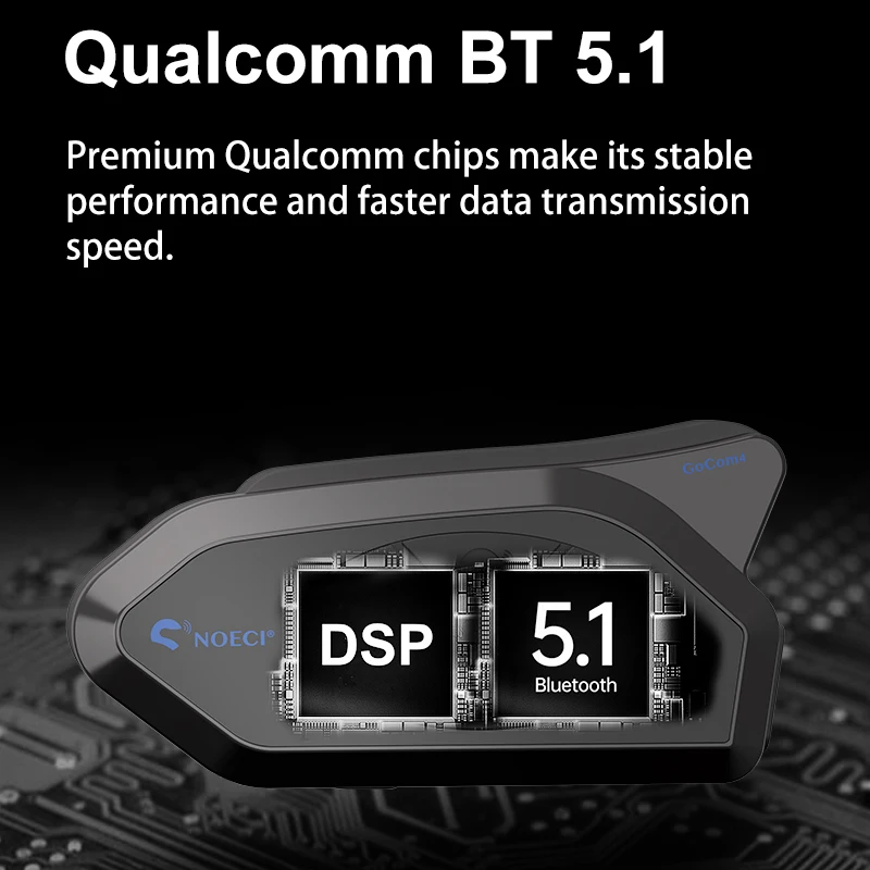 NOECI-Interfone Bluetooth para Motocicleta, 4 Riders Group, 1500m Full-Duplex Interfone, IP65 Compartilhamento de Música, FM