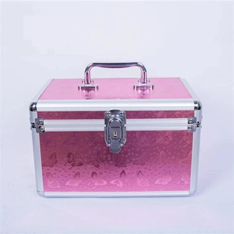 Modern Style Aluminum Alloy Double-layer Makeup Box Girls Outside Traveling Portable Makeup Box Massage Beauty Nail Art Toolbox