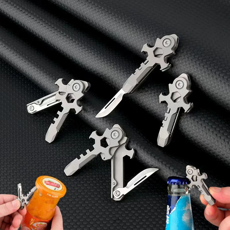 

New titanium alloy mini unboxing knife, multifunctional tool, portable pendant, bottle opener, bar, outdoor