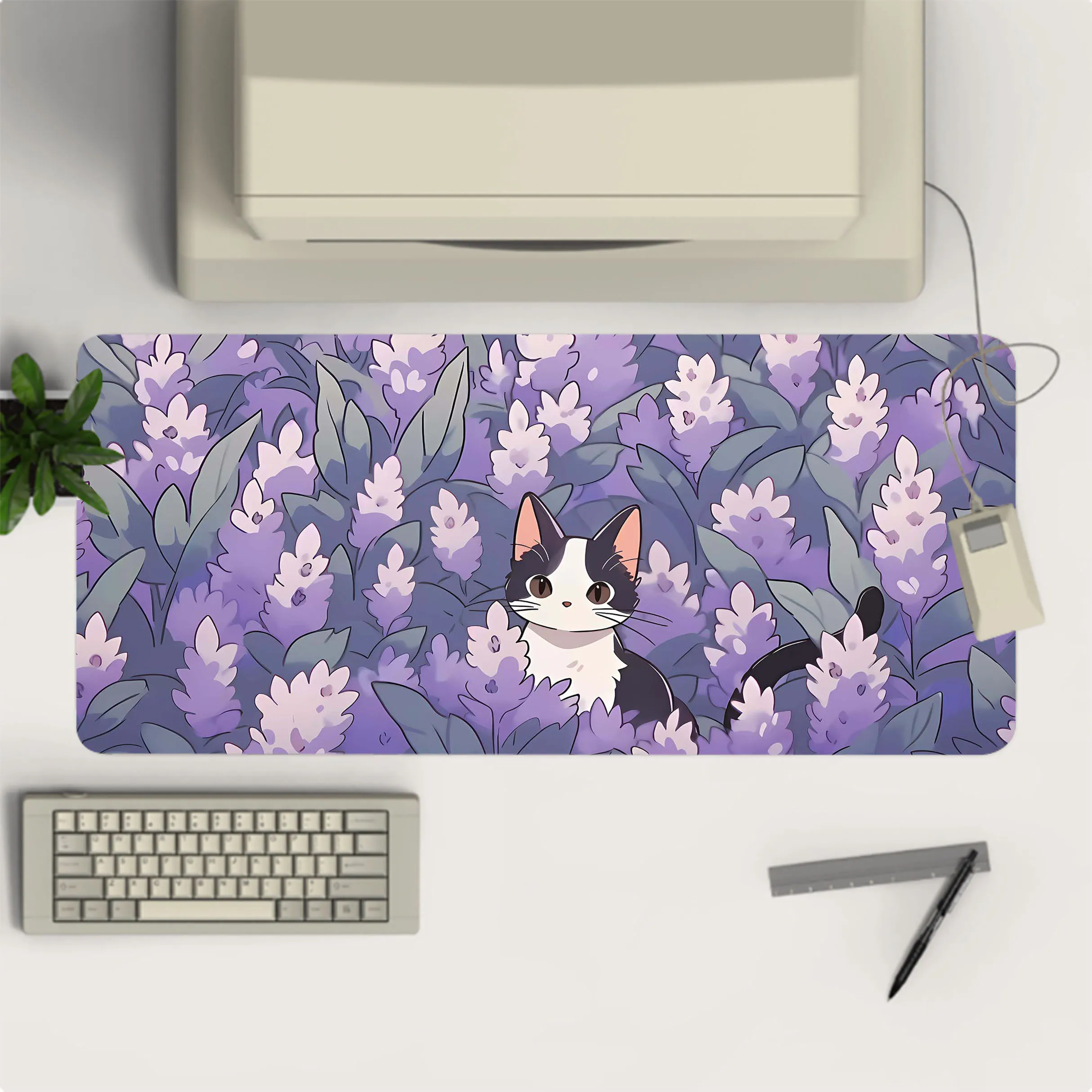 Purple Kawaii Cute Cat Gaming Mousepad Gamer Mousemat Mouse Mat Desk Pad XXL 90x40cm Mouse Pad