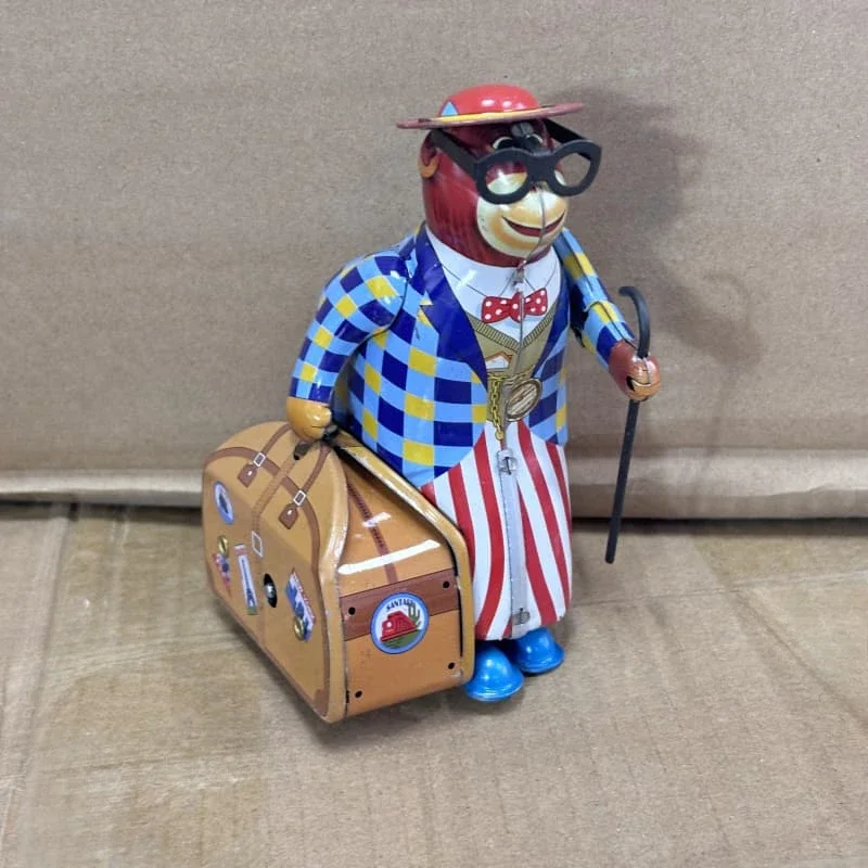 [Funny] Adult Collection Retro Wind up toy Metal Tin Travelling monkey professor Mechanical Clockwork toy figure model kids gift