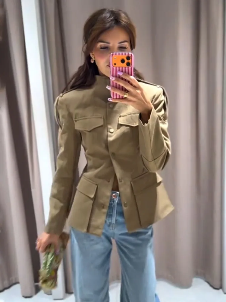 

Женская весенняя куртка-пиджак HH 2026: модный однобортный повседневный жакет с карманами, элегантный приталенный блейзер с длинным рукавом