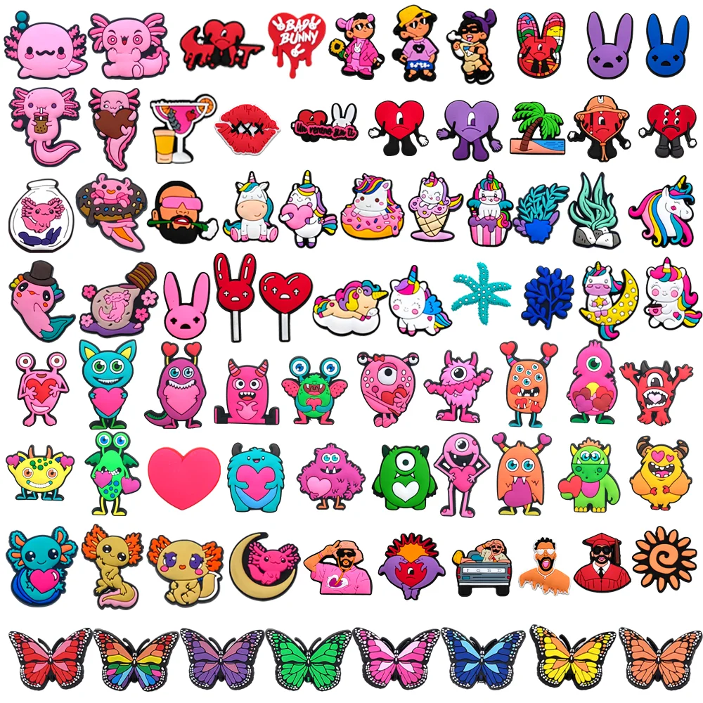 

80Pcs/Set Cartoon Anime butterfly Shoe Charms DIY Salamander Shoe Buckle Accessories PVC Shoe Decorations Gifts for Party