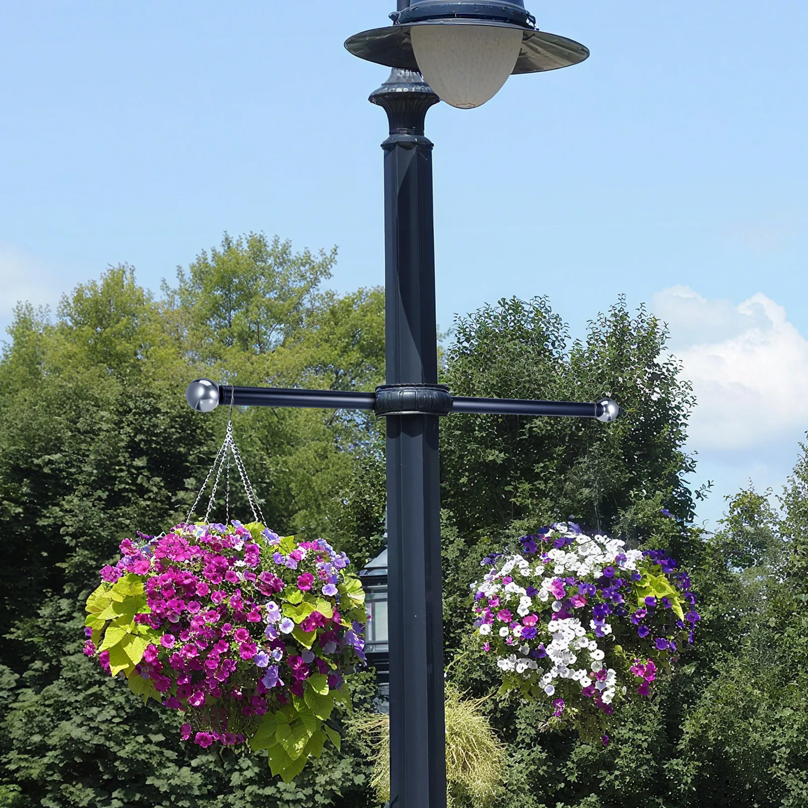 

Heavy Duty Black Metal Outdoor Lamp Post Arm Rest 56Cm Cross Handle Durable Support Garden Patio Lighting Accessories