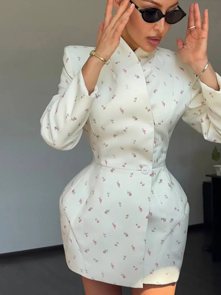 

Повседневный женский весенний блейзер с цветочным принтом, модная туника с длинным рукавом, однобортная женская куртка, шикарная женская одежда