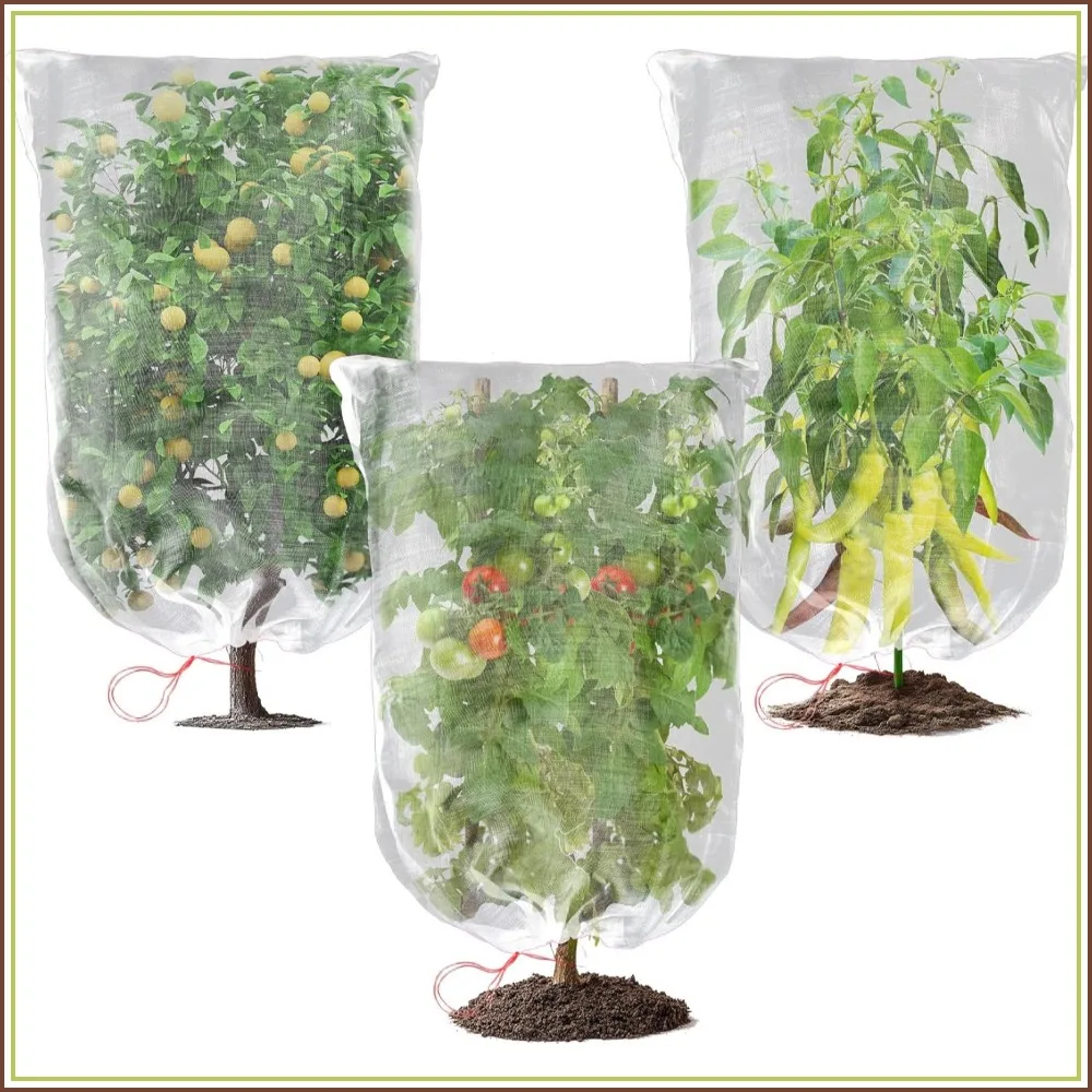 3-Pack Garden Netting, 2.3x3.3ft Blueberry Bush Net with Drawstring, Pest Barrier for Fruit Trees, Tomatoes, Strawberries, Birds, Chicken & Cicadas