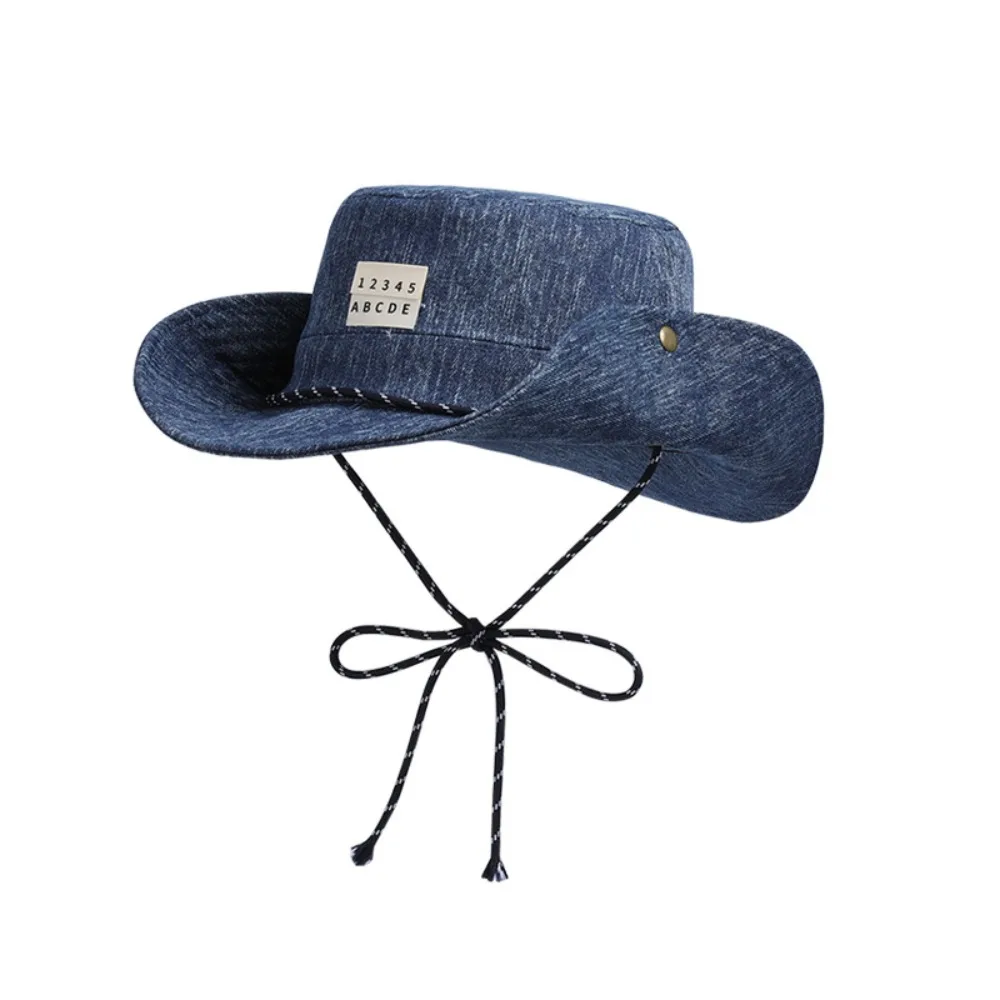 

Fashion Sunscreen Western Cowboy Hat Lightweight Japanese Style Fisherman Hat Cloth Blue Denim Bucket Hat Spring
