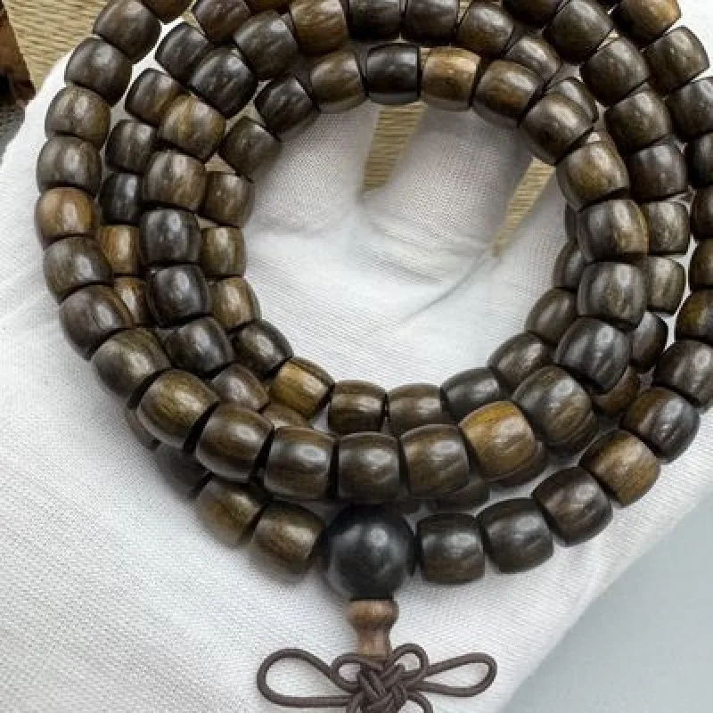 Vietnam Nha Trang White Kyara Agarwood 108 Natural Old Material Bracelet Buddhist Prayer Beads with Frost Finish - view 5