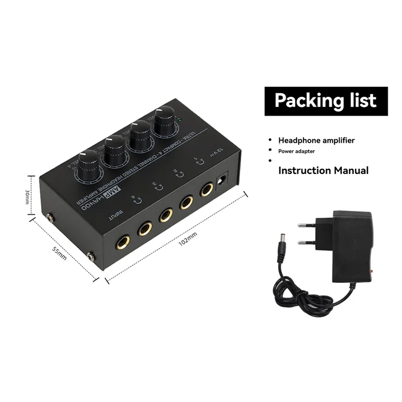 Stabile Leistung – HA400 Mini-Stereo-Kopfhörerverstärker 4 Kanäle, ultradetragbar mit 6,5 mm auf 3,5 mm Konverter, EU-Stecker