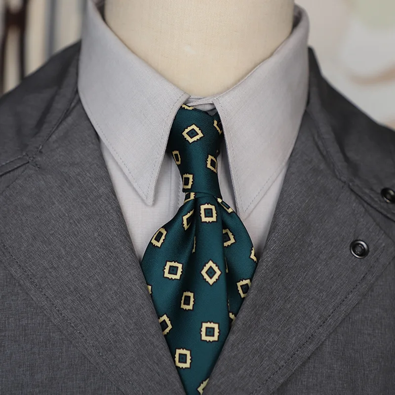 

New product factory stock retro 9cm printed simulation silk street style gentleman tie men's dark green light blue