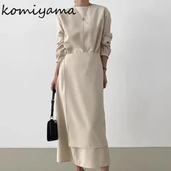 O-neck Long Sleeve Women 2024 Vestidos Minimalistdresses Korean Chic Dress Autumn New Vestido Femininos Clothing with Apron