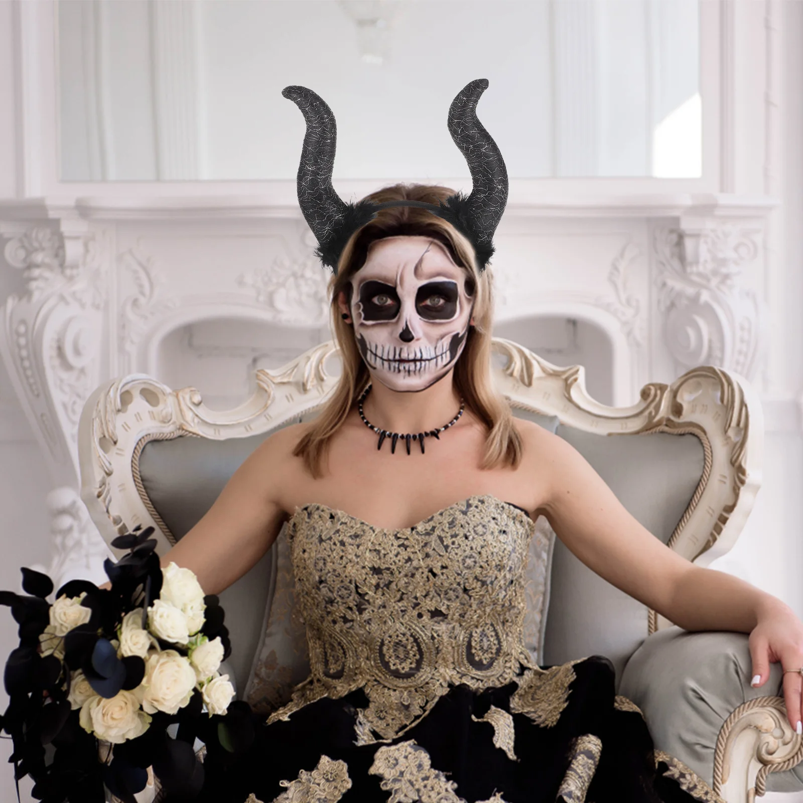 عصابة رأس للهالوين مع قرون الشيطان، غطاء رأس للحفلات التنكرية، ديكور فريد من نوعه للمناسبات التنكرية والتجمعات ذات الطابع الشخصي #2