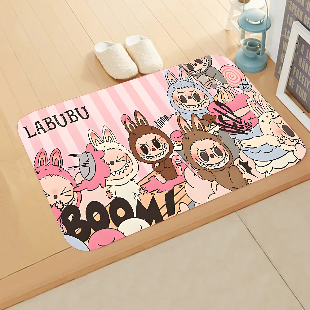 Cartoon L-Labubu Floor Mat Graphic Printed Flannel Doormats for Bathroom Kitchen Entrance Carpet Home Decor