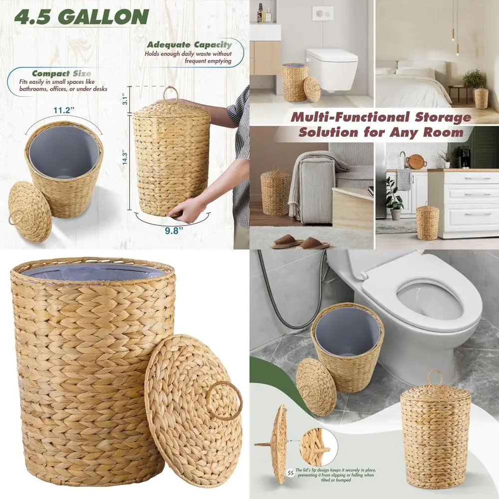 

Большой плетеный мусорный бак с крышкой и съемным вкладышем, идеально подходящий для ванной комнаты, офиса, гостиной и кухни.