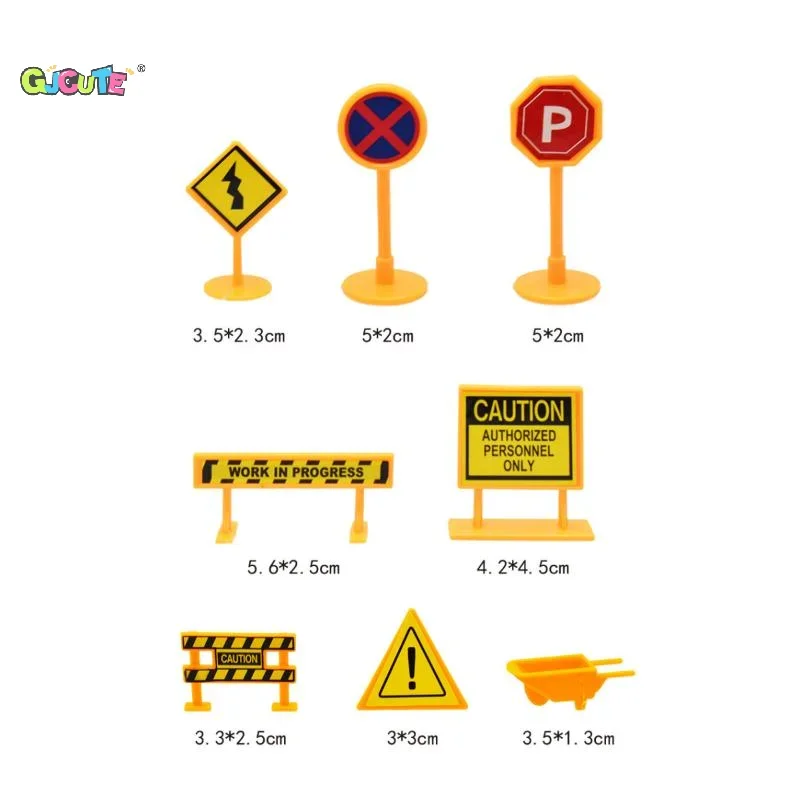 8 pezzi di cartello stradale per ingegneria cittadina per casa delle bambole, modello di traffico giallo, oggetto di simulazione, ornamento, giocattoli in miniatura, accessori per casa delle bambole