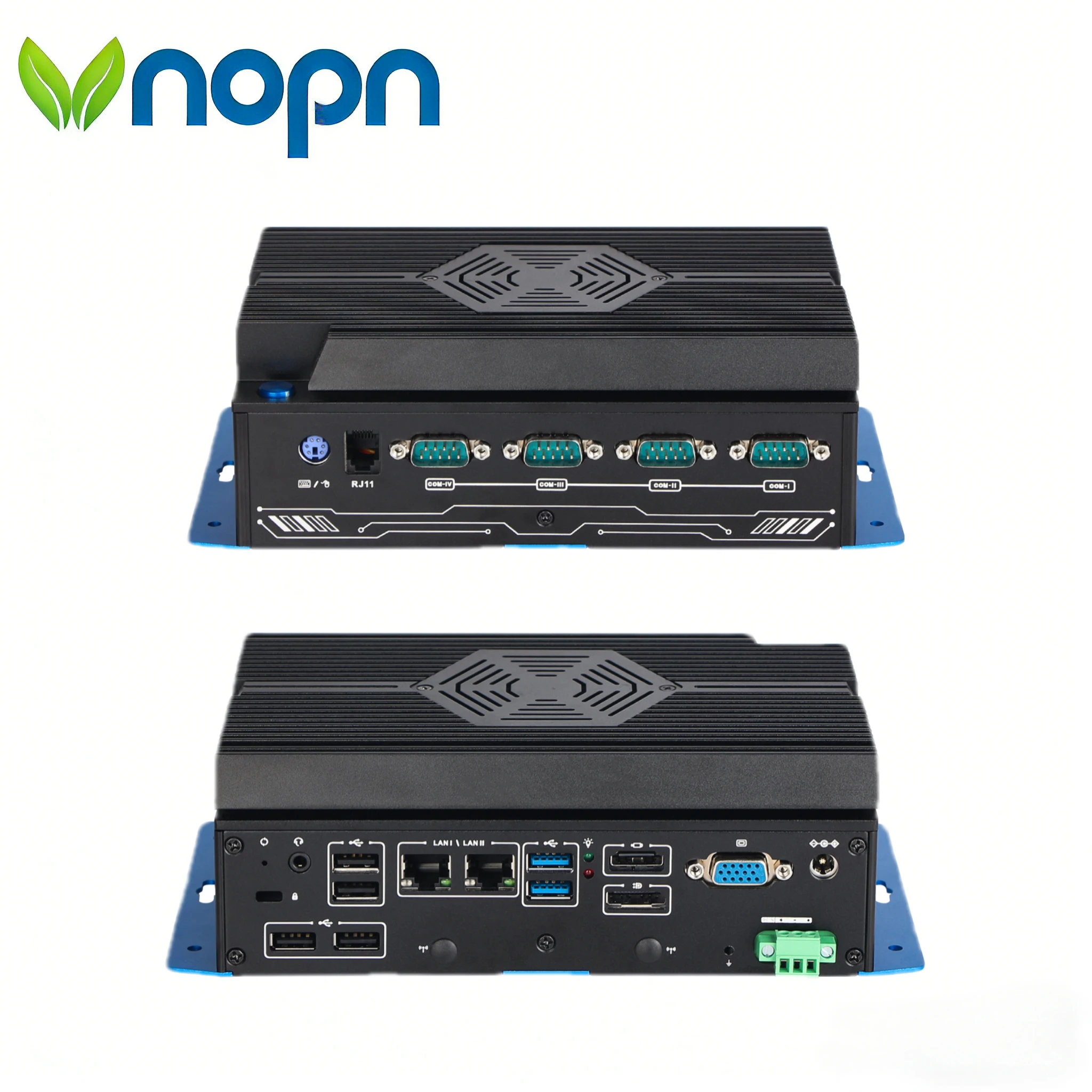 VNOPN 11. Generation Lüfterloser Mini-Computer 4*RS232 RS485 RJ11 Dual LAN Windows10/11 Linux Embedded Computer Industrieller Mini-PC