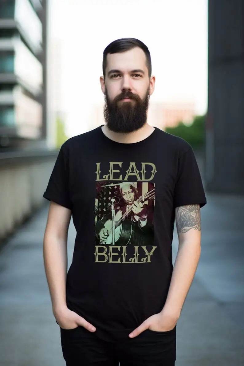 

Lead Belly T-Shirt Huddie Leadbetter Leadbelly Tee Blues Music Fan Gift Robert Johnson John Lee Hooker Folk Top Guitar