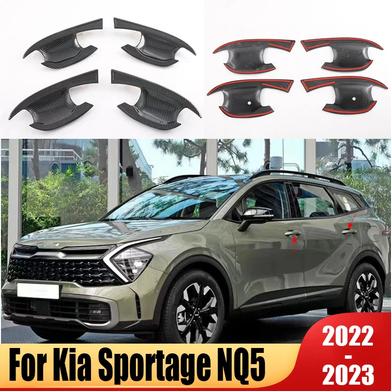 

For Kia Sportage Accessories NQ5 2022 2023 Hybrid X GT Line ABS Carbon Car Door Handle Bowl Cover Protection Trim Exterior
