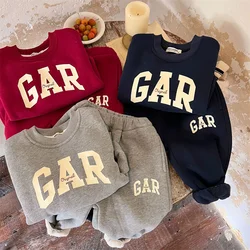 Boys Padded Sets Girls Fleece Warm Suit Kids Casual Outfit Autumn Winter Children's Letters Sweater Sweatpants 2Pcs 3-8Y
