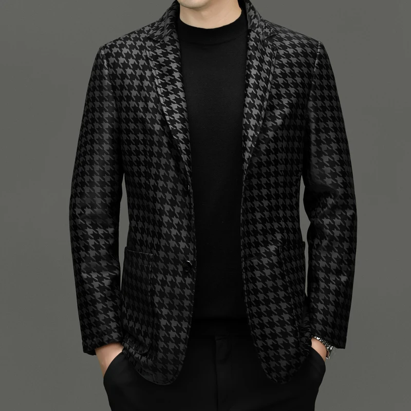 

Genuine Leather Exquisite Blazers For Men Slim Fit Suit Jackets Spring Top Quality Smooth Comfortable Smart Casual Blazer Hombre