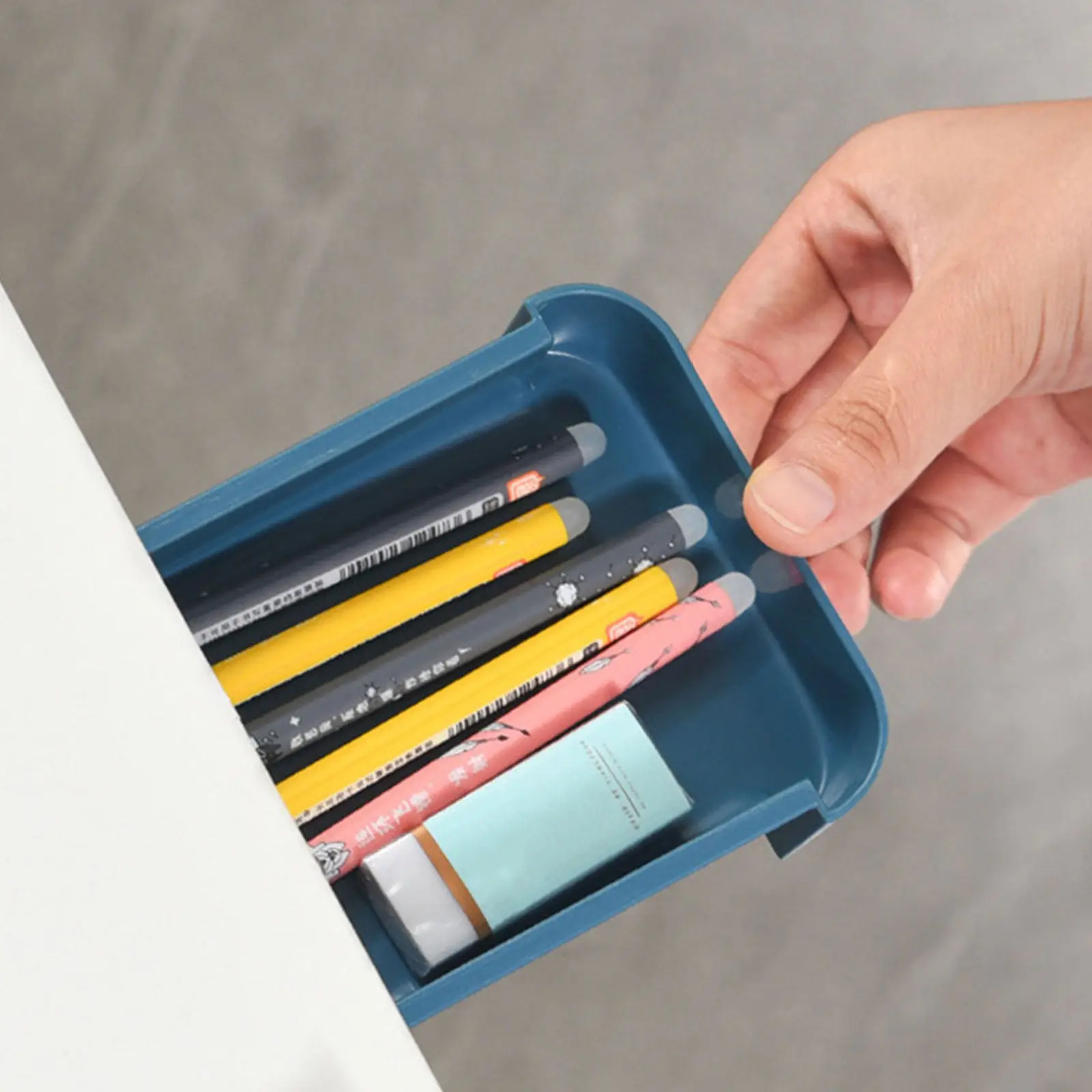 

2Pcs Hidden Stationery Box Under Desk Drawer Self-Adhesive Storage Box Space-Saving Desktop Organizer Pen Storage