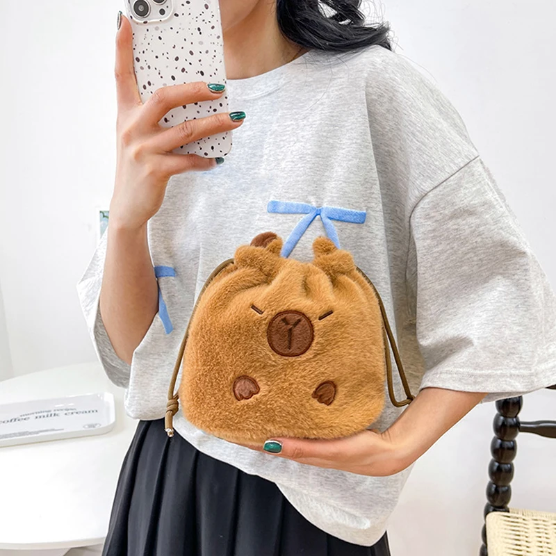 New Plush Backpack Capybara Handheld Bucket Bag Handbag Capybara Soft Doll School Bag Birthday Christmas Kids Gifts