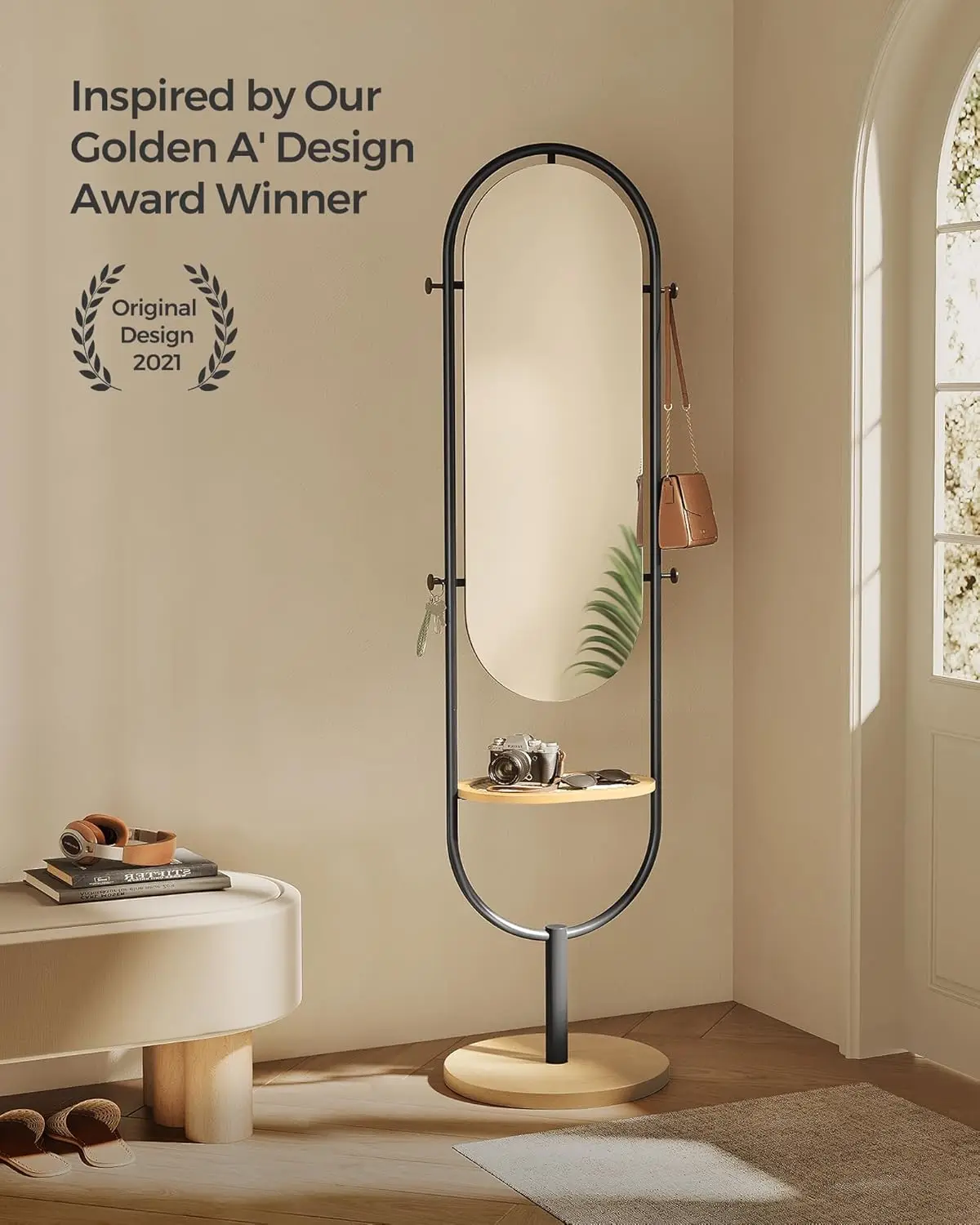 Floor Mirror, 3-in-1, Modern Standing Full Body Mirror, Inspired by Original Award-Winning Design, 16.5 x 18.9 x 68.9 Inches, Li