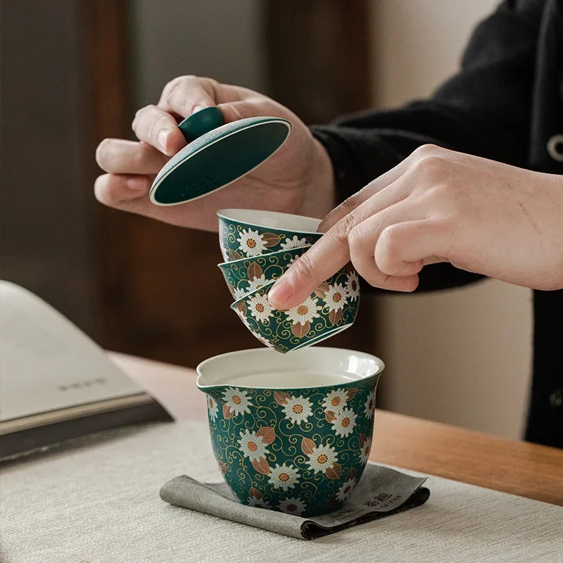 Wrinkle Ju Convenient Travel Tea Set One Pot Three Cups Practical Souvenir for Outdoor Camping Colorful Unique Gaiwan Teapot Set