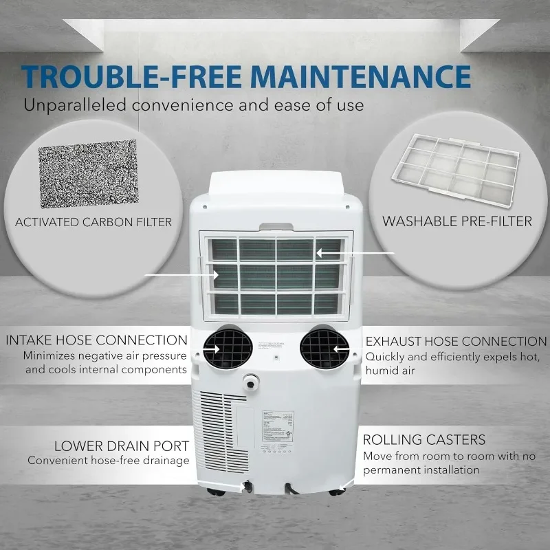 12,000 BTU (6,884 BTU SACC) Dual Hose Cooling Portable Air Conditioner, Heater, Dehumidifier, and Fan with Storage Bag