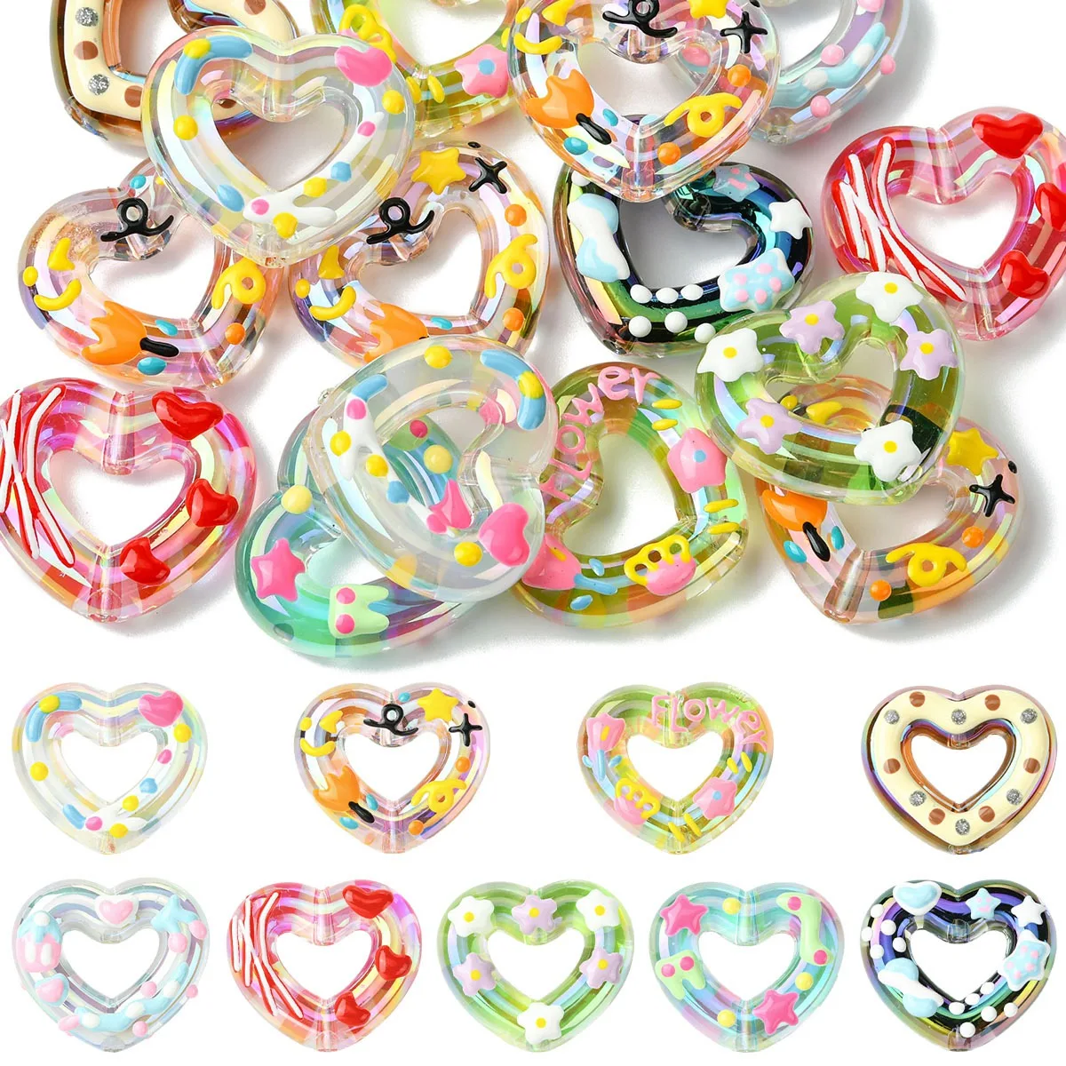 

15 шт. прозрачные акриловые бусины, нарисованные вручную бусины в форме сердца для DIY серьги ручной работы, браслеты, ожерелья, лучшие аксессуары
