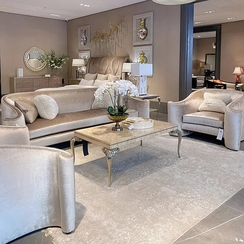 

American light luxury living room fabric sofa modern simple villa large apartment high-end furniture combination 2024 new