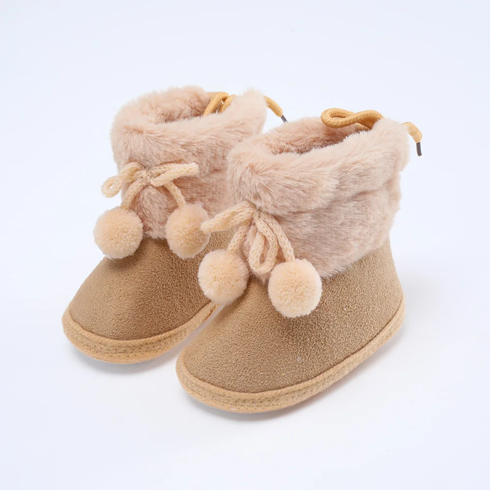 Sapatos de algodão bebê com sola macia, cor sólida infantil, botas de neve quentes, interior, recém-nascido, casual, antiderrapante, outono, inverno