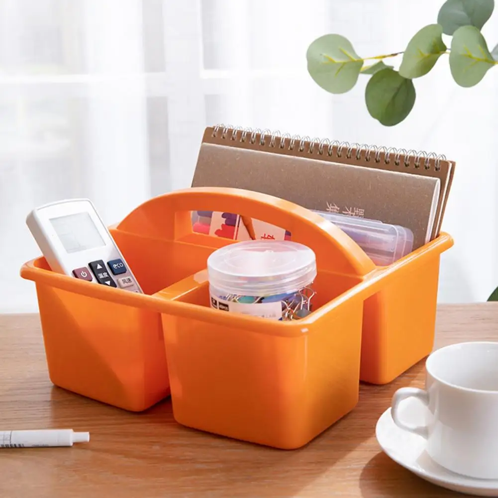 Stackable Storage Basket Handle 3 Grids Large Capacity Storage Storage Tray Cosmetics Pen Holder Office Stationery Storage Box