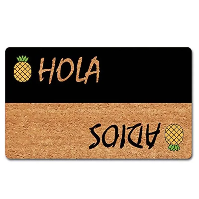 Funny Welcome Rug Anti-Slip Flannel  Doormats Hola Adios Cute Pineapple Hello and Bye Doormat Pineapple Hello Rug Funny Quote Fl