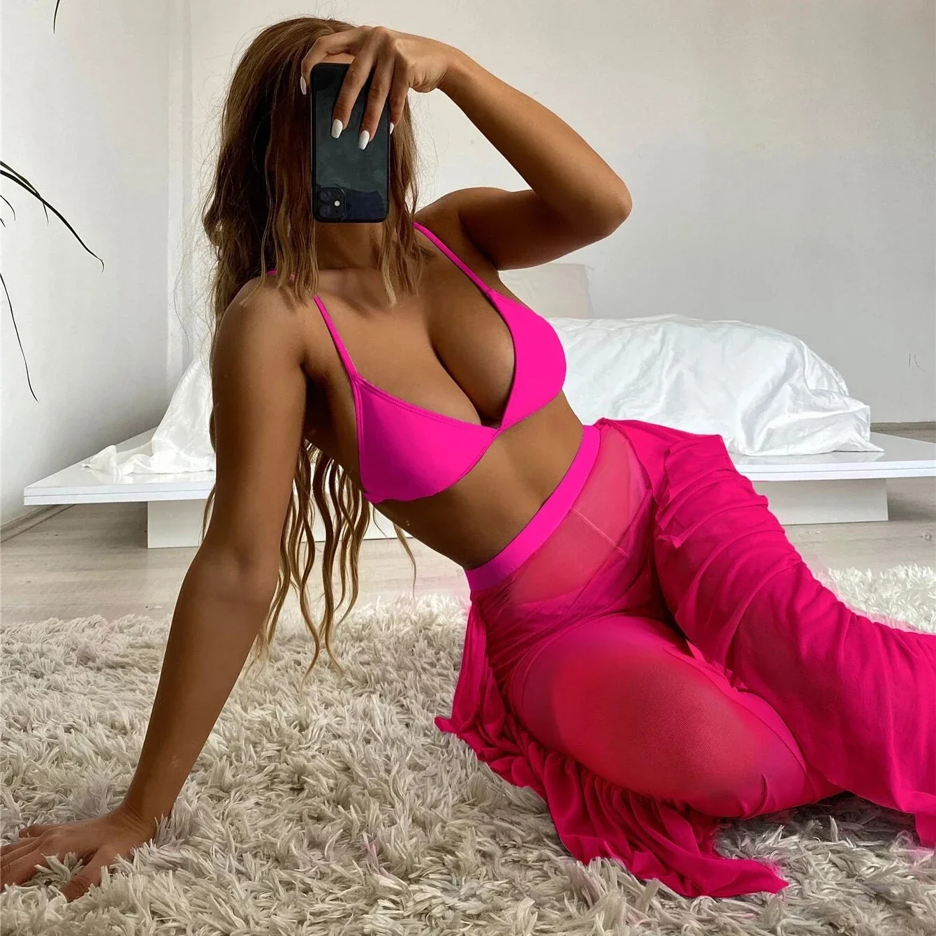 

New Sexy 3Pcs Women Bikini Set With Beach Pants Biquini Swimwear Push Up Swimsuit Summer Brazilian Bathing Suit