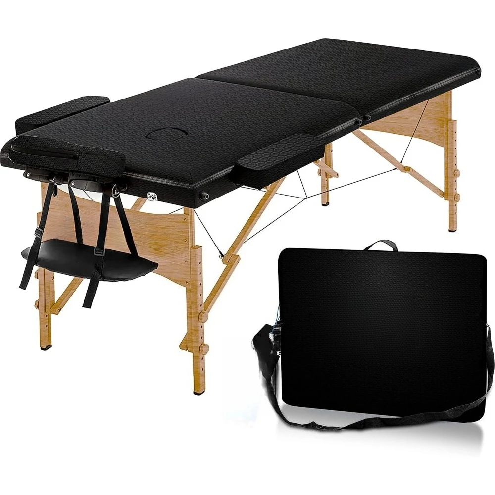 

Home Portable Massage Table-Professional Adjustable Folding Bed with 3 Sections and Carrying Bag for Therapy, Tattoo, Salon, Sp