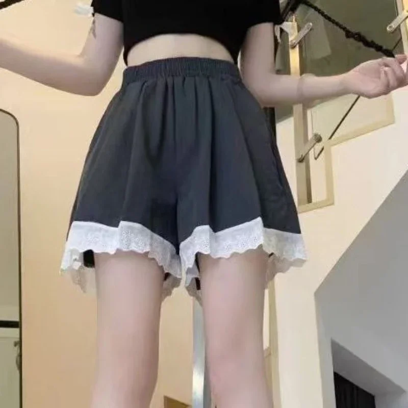 女性のショーツスポーツ弾性ウエストフィットネススポーツジム女性ショートパンツランニングワイドブラック高美的新 Y2k 原宿