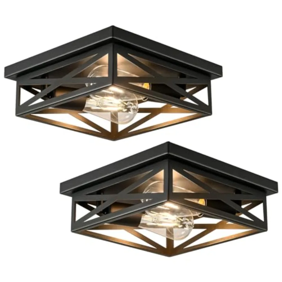 

Farmhouse 2-Light Semi Flush Mount Ceiling Light Fixture Modern Metal Cage Square Close to Ceiling Lamp E26 Base Chandelier Cei