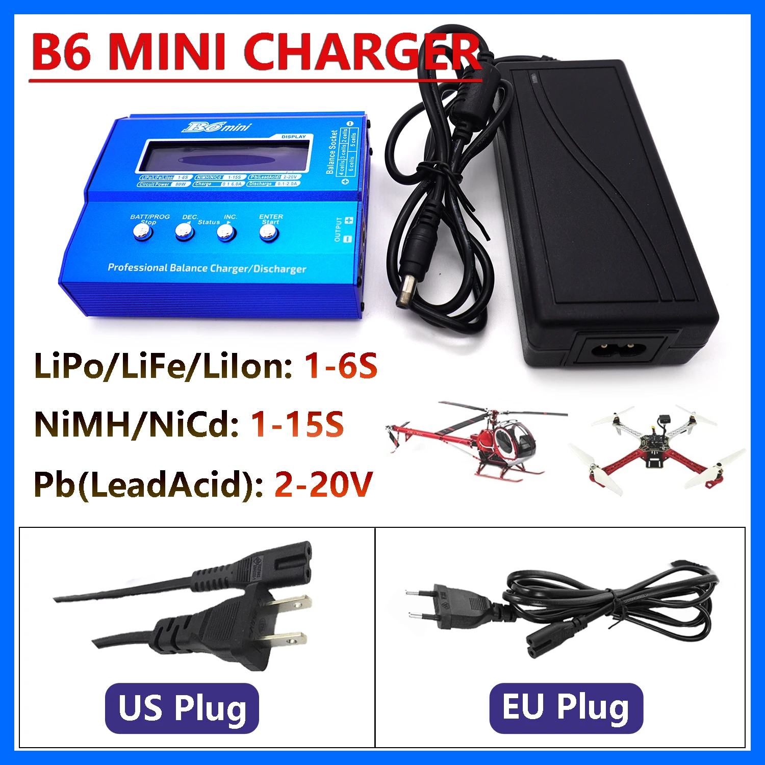 

Мини B6 60 Вт балансное зарядное устройство LiPo/LiFe/LiIon/NiMH/NiCd аккумулятор 12 В/5A адаптер для радиоуправляемой модели FPV дрон самолет вертолет самолет
