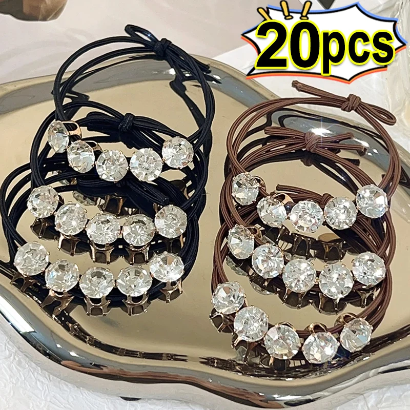 1-20PCS Women Diamonds Black Shiny Rhinestone Seamless Rubber Band Elastic Hair Rope 2024 New Fashion Hot Sale Hair Accessories